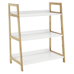 Etajera DacEnergy, realizata din MDF si bambus lacuit, multifunctionala, practica, 63x77,5x36 cm, 3 rafturi, finisaj alb si natur