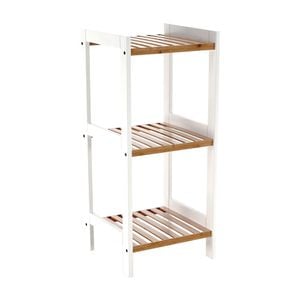 Raft DacEnergy, realizat din bambus lacuit si MDF, trei polite, 34x33x78 cm, finisaj alb si natur