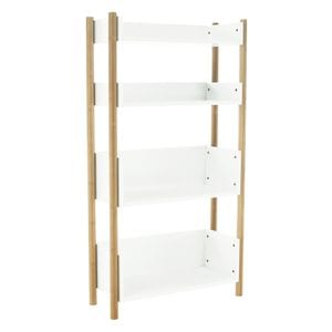 Etajera DacEnergy, realizat din MDF si bambus, design modern, 4 rafturi, 60x25x114 cm, finisaj natural si alb
