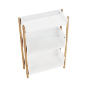 Etajera DacEnergy, realizat din MDF si bambus, design modern, 3 rafturi, 60x25x90,5 cm, finisaj natural si alb