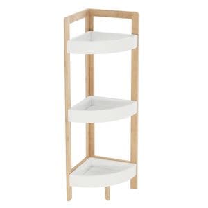 Raft de colt DacEnergy, realizata din MDF si bambus, 23x23x77 cm, 3 polite, finisaj alb si natur