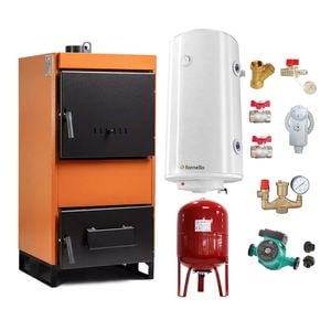 Pachet Centrala pe combustibil solid Fiama W 25 kW, Boiler Termoelectric, Vas Expansune, Pompa si Fitinguri Montaj