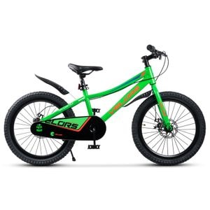 Bicicleta MTB de drum pentru copii 7-10 ani Velors Drex JSX20345, cadru din otel, roata 20 inch, frana pe disc, single speed, verde cu portocaliu