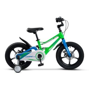Bicicleta MTB de munte pentru copii 4-6 ani Mid Suspension Carpat Pro JSX16144, cadru din Aluminiu cu cabluri integrate, suspensie spate, roata 16 inch, frana pe disc, roti ajutatoare, verde cu albastru