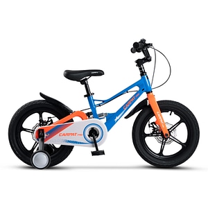Bicicleta MTB de munte pentru copii 4-6 ani Mid Suspension Carpat Pro JSX16144, cadru din Aluminiu cu cabluri integrate, suspensie spate, roata 16 inch, frana pe disc, roti ajutatoare, albastru cu portocaliu