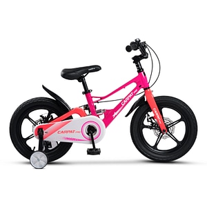 Bicicleta MTB de munte pentru copii 4-6 ani Mid Suspension Carpat Pro JSX16144, cadru din Aluminiu cu cabluri integrate, suspensie spate, roata 16 inch, frana pe disc, roti ajutatoare, fucsia cu roz