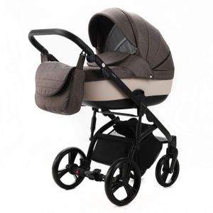 Carucior 2 in 1 Adamex Lanti PS28 cu dubla suspensie, Linen & EcoLeather, Brownstone
