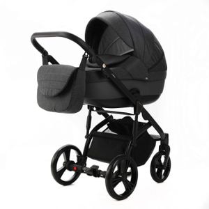 Carucior 2 in 1 Adamex Lanti PS35cu dubla suspensie, Linen & EcoLeather, Dark Gray