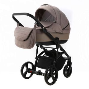 Carucior 2 in 1 Adamex Lanti PS110cu dubla suspensie, Linen & EcoLeather, Coffee Bean