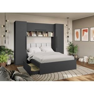 Mobila dormitor Noce, pat 140 x 200 cm, dulap, corp superior, antracit