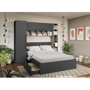 Mobila dormitor Noce, pat 140 x 200 cm, dulap, corp superior, antracit