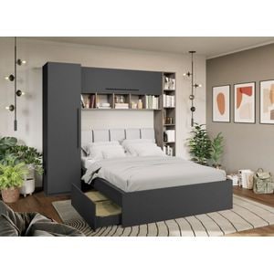 Mobila dormitor Noce, pat 140 x 200 cm, dulap, corp superior, antracit
