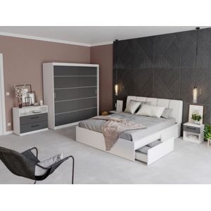 Mobila dormitor Avangard c/11, pat 160 x 200 cm, dulap, comoda, 2 noptiere, alb-antracit