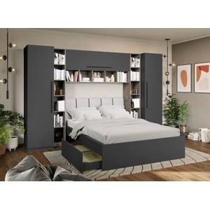 Mobila dormitor Noce, pat 140 x 200 cm, dulap, corp superior, antracit