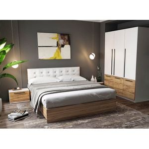 Mobila dormitor Timea, pat 160 x 200 cm, dulap, 2 noptiere, alb