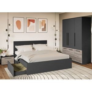 Mobila dormitor Noce C7, pat 160 x 200 cm, dulap, 2 noptiere, antracit