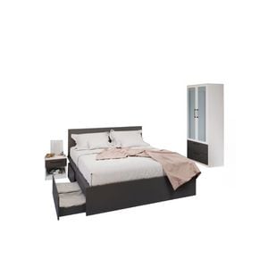 Mobila dormitor Benjamin C04, pat 160 x 200 cm, dulap, 2 noptiere, antracit