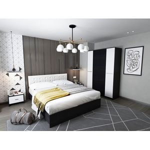 Mobila dormitor Mario 4U, pat 160 x 200 cm, dulap, 2 noptiere, wenge