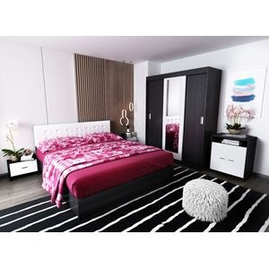 Mobila dormitor Bingo, pat 160 x 200 cm, dulap, comoda, 2 noptiere, wenge