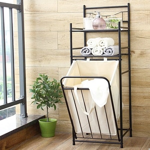 Cos de rufe, Quasar & Co., cu 2 polite, raft organizator baie, 38 x 35.5 x 105 cm, metal, gri