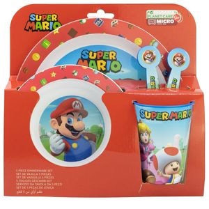 Set 5 piese pentru servit masa, plastic, fara BPA, multicolor, utilizabil la microunde, Super Mario