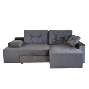 Canapea extensibila colt Rafael 160, Iza, multifunctionala, pat, Relaxa, lada, noptiere, perne, culoare gri, plus, 225x150x85