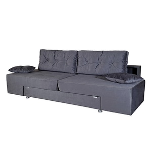 Canapea extensibila Rafael 160, Iza, multifunctionala, pat 1 persoana + canapea, pat 2 persoane, Relaxa, lada, noptiere, perne, culoare gri, plus, 250x105x85