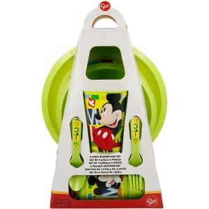 Set 6 piese pentru servit masa, plastic, fara BPA, verde, Mickey Mouse, Disney