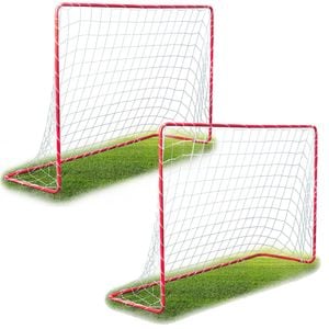 Set de 2 porti de fotbal pentru copiiDacEnergy,structura puternica cu cadru din otel,plasa puternica din polietilena,asamblare rapida si usoara, 183 x 122 x 61 cm, alb si rosu