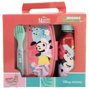 Set sticla apa 400 ml din aluminiu si cutie sandwich cu tacamuri, fara BPA, Being, Minnie Mouse