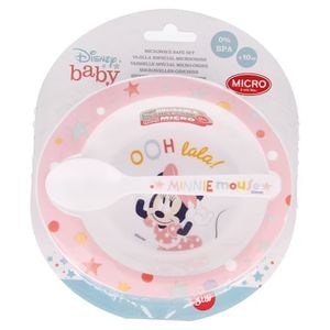 Set mic dejun 2 piese, castron si lingurita, Minnie Mouse Baby Alb