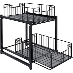 Raft depozitare universal, Quasar & Co., cu 2 compartimente, glisant, multifunctional, etajat, 35 x 28 x 31 cm, metal, negru