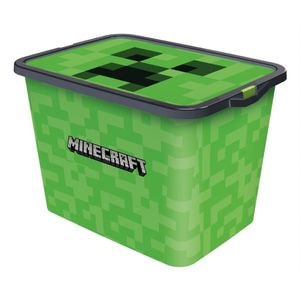Cutie de depozitare, Javoli, Model Minecraft, Plastic, 23 L, Verde/negru