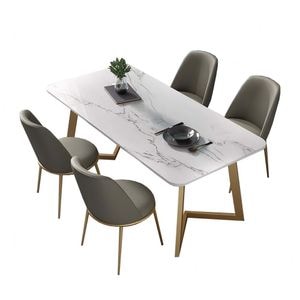 Set masa si scaune bucatarie HA07, 5 piese, alb