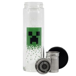 Infuzor de ceai din sticla borosilicata, cu pereti dubli, 350 ml, verde, Minecraft