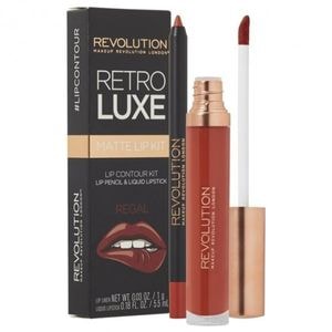 Set MAKEUP REVOLUTION LONDON Retro Luxe: Ruj lichid Retro Luxe, Regal, 5.5ml + Creion de buze Retro Luxe, Regal, 1g