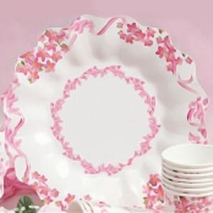 Farfurii albe cu floricele roz 23 cm pentru petreceri, GVI62933, Set 10 buc