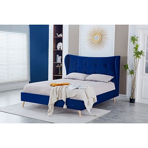 Pat Almera 160x200 cm Tapitat Catifea Albastru Somiera Inclusa