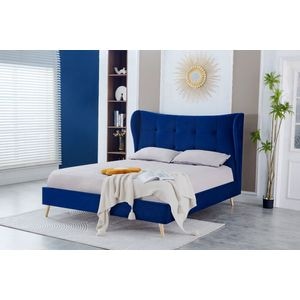 Pat Almera 180x200 cm Tapitat Catifea Albastru Somiera Inclusa