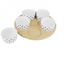 Set 5 boluri pentru sosuri sau aperitive cu suport rotund din lemn, Cook Concept