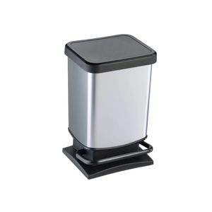 Cos de gunoi 20 L, deschidere cu pedala, interior detasabil, inchidere lenta, din plastic, argintiu 