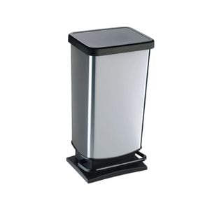 Cos de gunoi 40 L, deschidere cu pedala, interior detasabil, inchidere lenta, din plastic, argintiu 