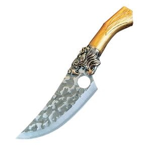 Cutit japonez de bucatarie IdeallStore, Tiger Claw, 29 cm, maro, teaca piele ecologica