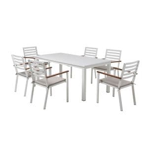 Set masa dreptunghiulara DacEnergy, masa extensibila, scaune fixe, realizat din aluminiu, 245/183 x 90 x 75 cm, cu 6 scaune cu perne