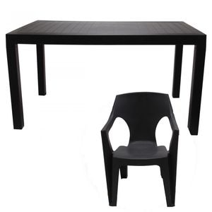 Set masa cu 6 scaune DacEnergy, pentru gradina si terasa, din plastic rezistent la umiditate si UV, culoare maro