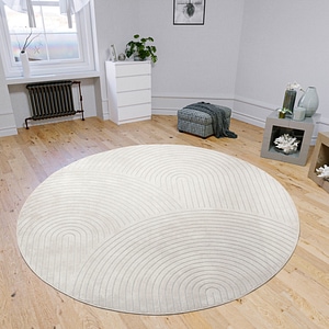 Covor rotund Faron cu fire scurte, design scandinav crem, 160 cm