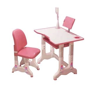 Set de masa si scaun pentru copii, ajustabile, cu lampa inclusa, culoare roz, LEXI