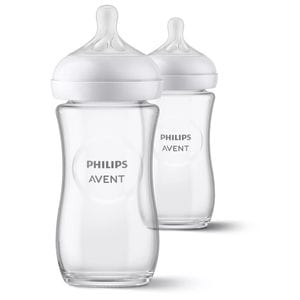 Biberon anticolici Philips Avent, Din sticla, Natural Response, 240 ml, 1 luni+, 2 bucati, Alb