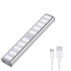 Lampa LED inteligenta, cu senzori de miscare, incarcare USB, magnetica, pentru dressing, hol, scari, dulap de bucatarie, baie, garaj, 30 LED-uri, lumina rece, argintiu, buz