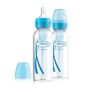 Pachet Biberoane Anti-Colici cu Gat Ingust "Options Plus" PP, 250 ml. (2-Pack) Albastru